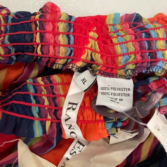 Rancho Estancia Blouse Women's XL Colorful Sheer Smocked Shirt Top Boho NWT - Picture 9 of 10